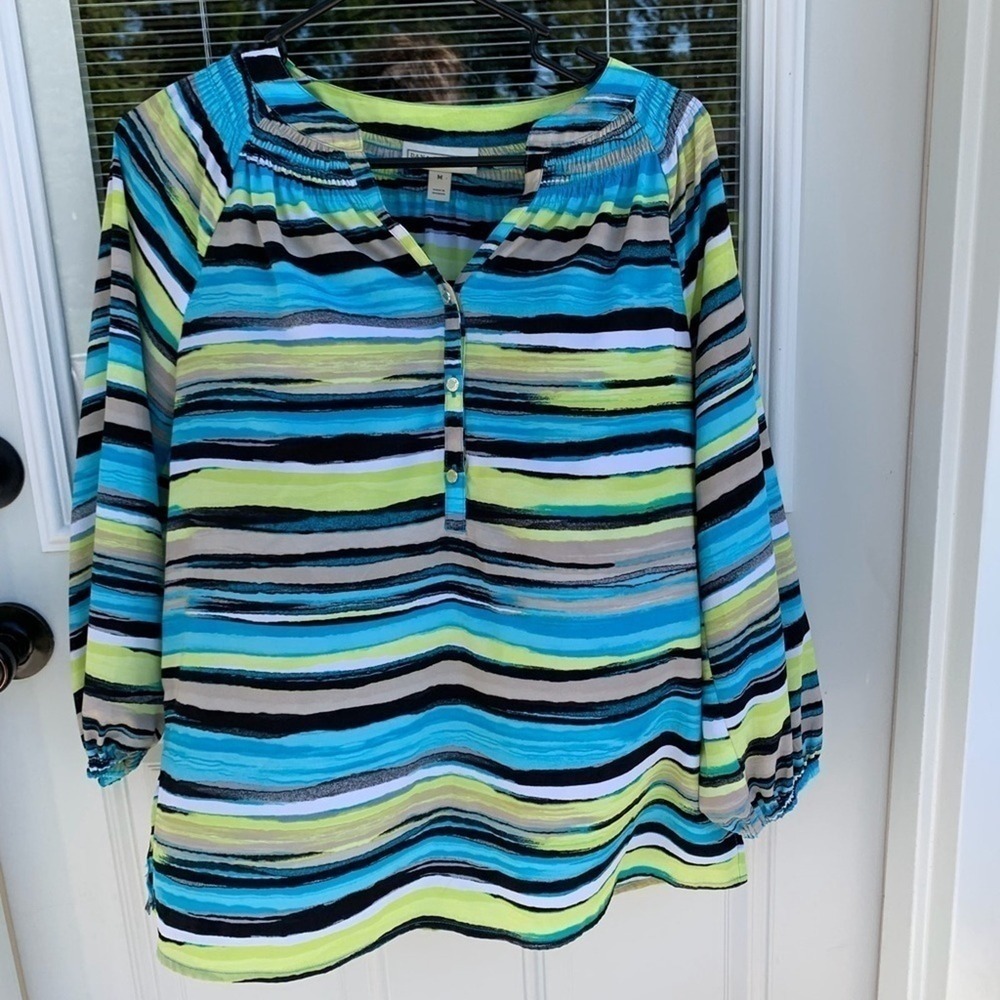 Dana Buchman Blouse Shirt Striped Top - Size Med
